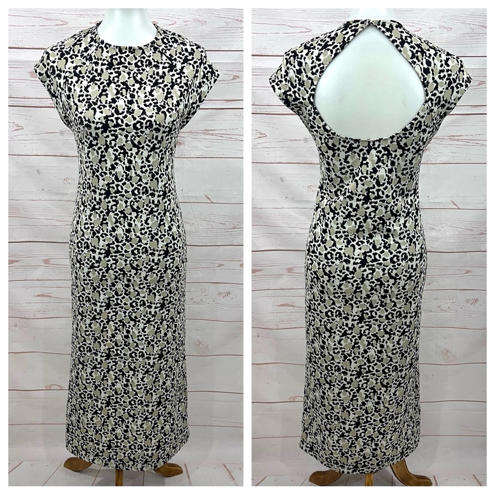 Zara Open Back Knit Leopard Cheetah Cap Sleeve Bodycon Midi Dress